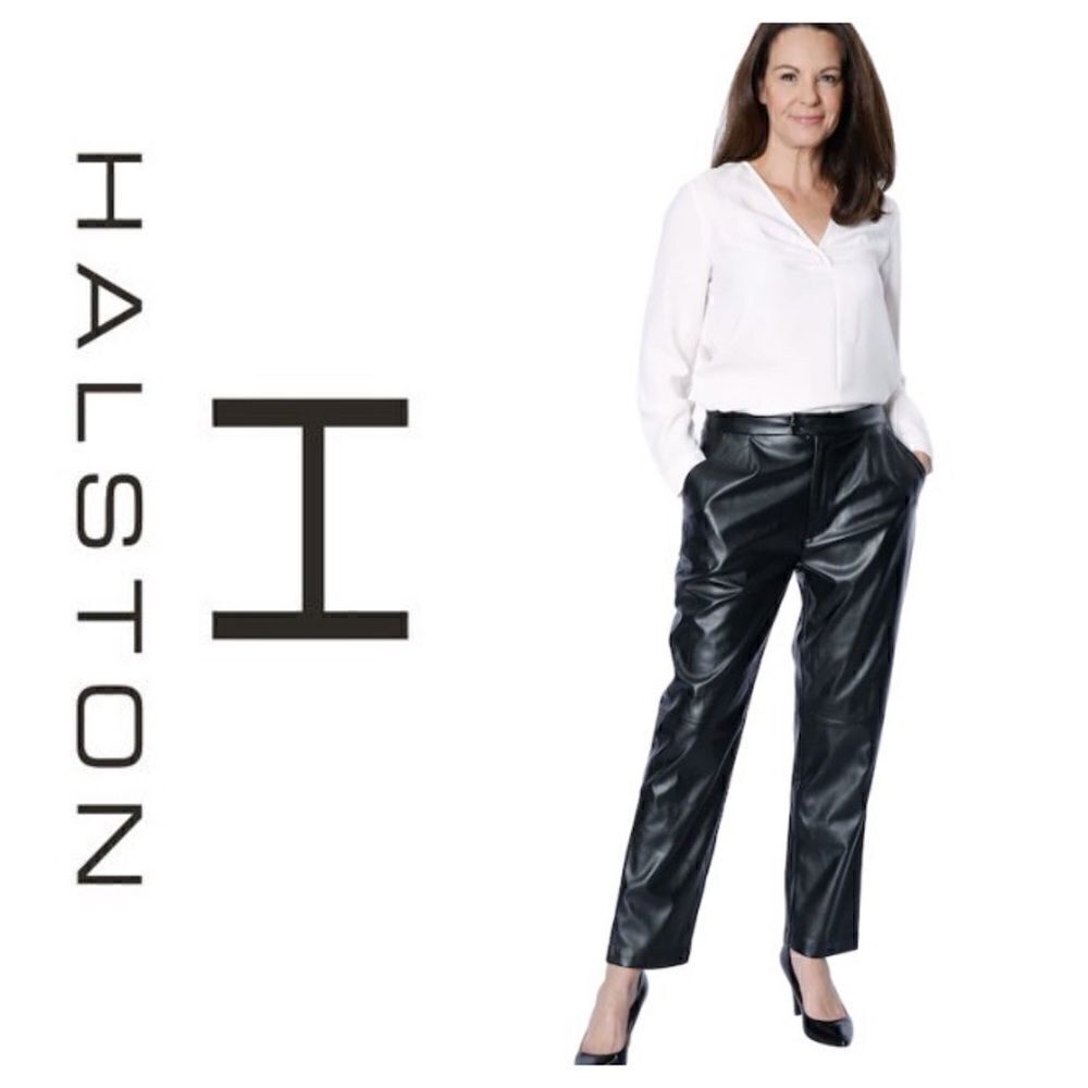 NWT Halston Faux Leather Retro Style High Waisted Pleated Trousers